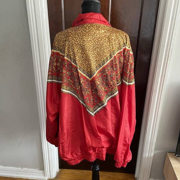 Vintage Lauren Brooke 80s Red Gold Leopard Windbreaker Jacket Womens 3X - Picture 5 of 9
